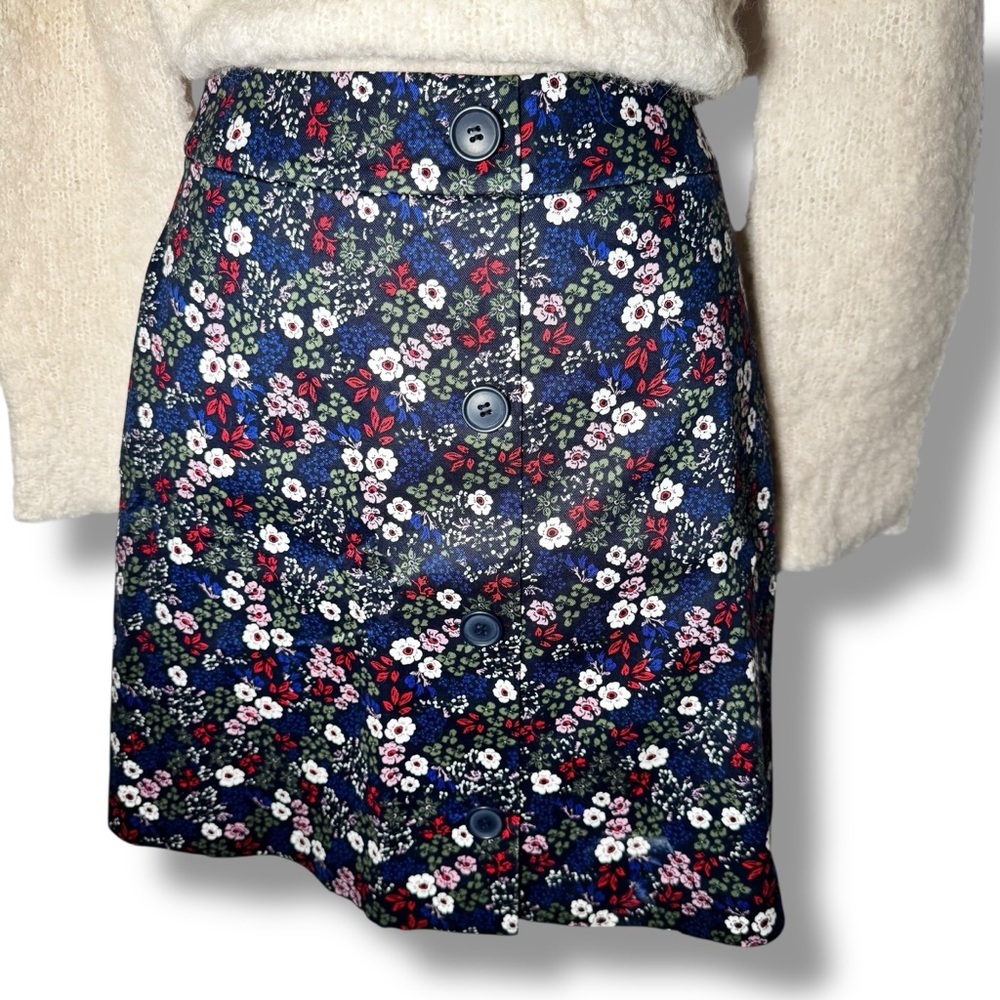 1901 Navy‎ Floral Mini Skirt 4P Preppy Academia Twee Mod Cottagecore Indie Boho